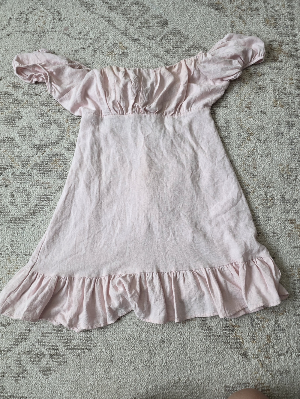 Off-Shoulder Light Pink Mini Dress with Ruffle Hem